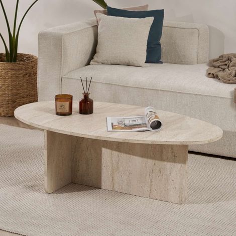 Mesa de Centro Parona, Forma Ovalada, Tapa de Madera Nobilitada, Color Blanco, 120x65x40h cm Blanco Mármol (1/5)