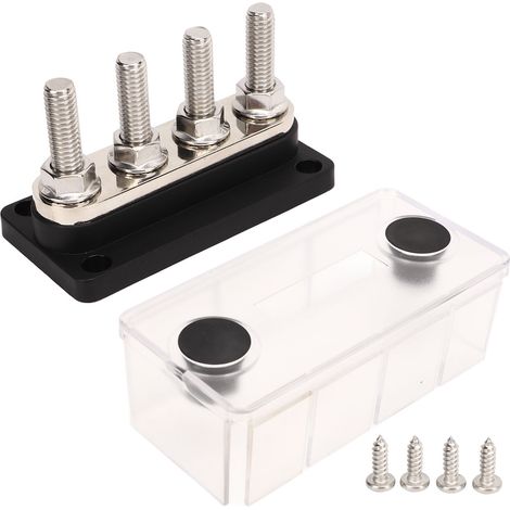 Bloc de Distribution d'énergie à 4 poteaux, 3/8 pouces, goujons M10, barre omnibus de batterie avec couvercle, DC12V à 48V, 300A, pour voitures, bateaux, camping-cars, noir
