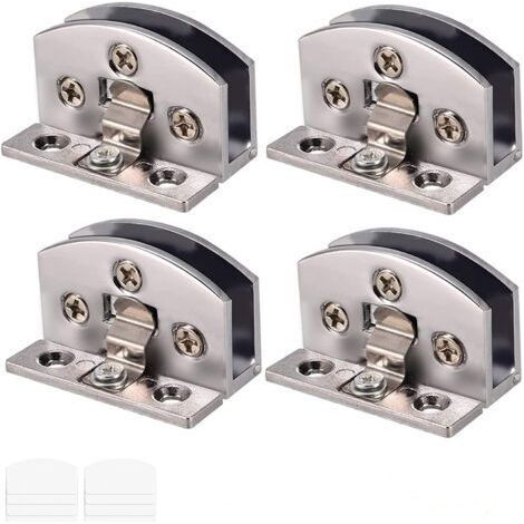 Juego de 4 bisagras de vidrio ajustables para puertas de vidrio de 5 a 6 mm de espesor, con tornillos, lámina transparente y destornillador (plateado). (1/4)