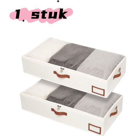 pièce - Boîte de rangement sous le lit - Boîte de rangement pliable - Met sorteerkaarten et poignées en cuir - Convient pour ranger les couvertures et la literie - 804515 cm - Beige (1/5)