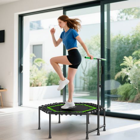 Trampolín de Fitness 114x114x132 cm con Mango Ajustable de 3 Niveles y Marco de Acero Verde y Negro (1/5)