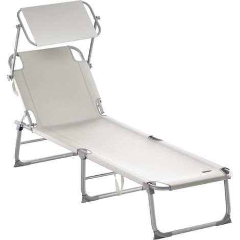 CASARIA® Sonnenliege Klappbar mit Sonnendach Wetterfest 130kg Belastbar Tragbar 190x60cm Garten Liegestuhl Strand Klappliege beige