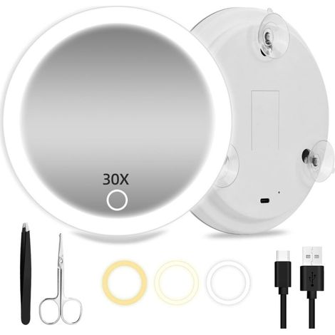 Miroir Grossissant 30X Avec Lumières - 15 cm de Voyage Éclairé Rechargeable et Portable (1/5)