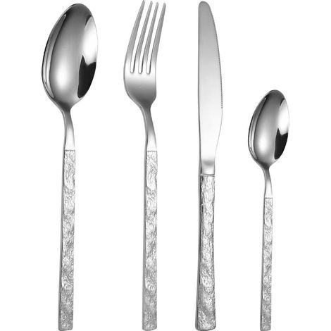 Hammered 16-piece stainless steel cutlery set (for 4 people) - Silver (1/4)