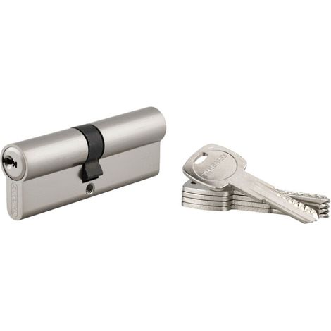 Cylindre de serrure double entrée 40x45mm – Protection anti-arrachement et anti-perçage – 5 clés réversibles en laiton nickelé – Mécanisme 6 goupilles (1/2)