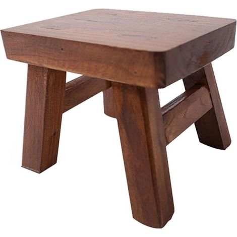 Petit marchepied en bois pour enfants, siège carré antidérapant pour la cuisine et la salle de bain (café foncé) (1/5)