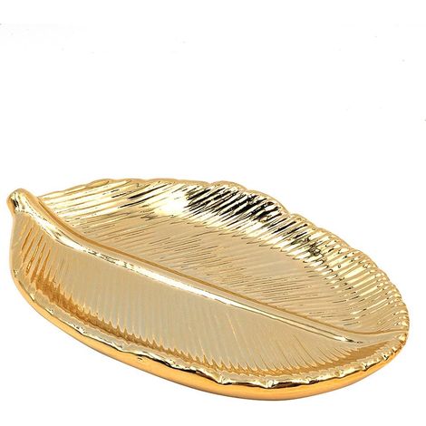 en Forme de Feuille d'or Petit Plat à Bijoux en céramique collation Dessert Assiettes de Service Plateau Porte-Bracelet pour Contenant de Sucre fête de Mariage décorative (1/5)