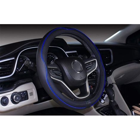 Funda de microfibra para volante de coche, 38 cm, para la mayoría de los coches (Negro Azul oscuro, 37-38 cm) (1/2)