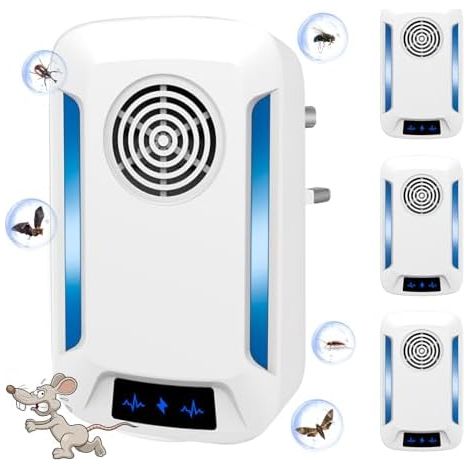 Lot de 4 répulsifs à ultrasons puissants pour souris, insectifuge, contrôle efficace des nuisibles rats, araignées, cafards, rongeurs, etc., sans danger les humains et animaux - (1/5)