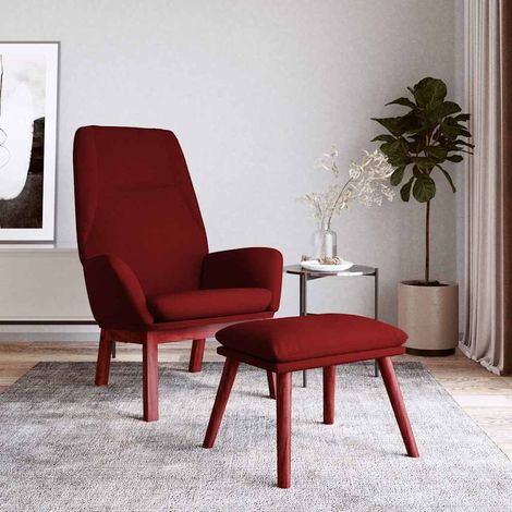 vidaXL Sillón de relax con taburete tela rojo tinto (1/5)