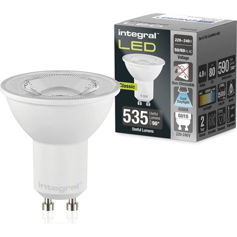 Integral Ampoule LED GU10 10 PACK lumière du jour froide 6500K 590LM 4,9W (équivalent à 75W) non modifiable - Efficace en énergie et idéale pour les spots et projecteurs (1/5)