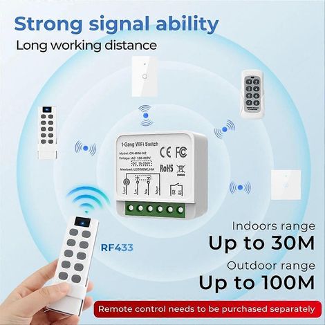 Tuya WiFi RF433 Smart-Schaltmodul mit Fernbedienung, DIY Mini-Leistungsschalter-Relais für A ()