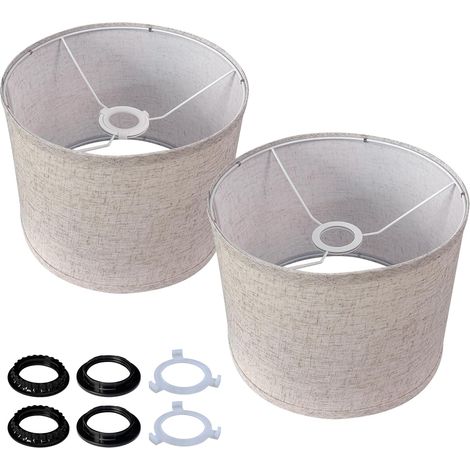 Lot de 2 Abat-jour Lin Beige Diamètre 28cm Hauteur 22,5cm Cylindrique E27 Lampe Table (1/5)