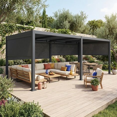 Pergola bioclimatique aluminium et acier 3x6m lames orientables + 4 stores 3m PALACE anthracite