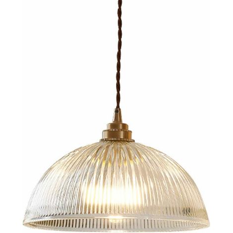 Industrial Vintage Clear Glass Dome Pendant Light Fixture with Copper Brass E27 Base Luster Loft Ceiling Hanging Lamp (30cm) (1/5)