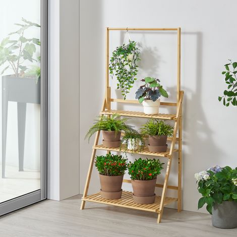 Pflanzenleiter Brändö 3-Ebenen 144 x 70 x 39,5 cm Bambus  [en.casa]