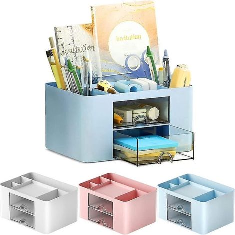 Schreibtisch-Organizer, Kunststoff-Tisch-Organizer mit Schublade, Stifthalter, für Büro, Zuhause, Schule (blau) (1/5)