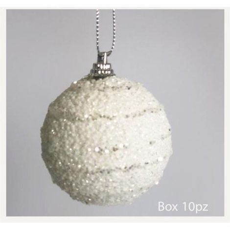 10 sfere palle decorate per albero natale Ø6 cm - colore bianco/argento