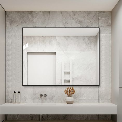 Specchio da parete 60x80 cm in vetro, cornice in alluminio nero, reversibile bagno - MEUBLIV (1/5)