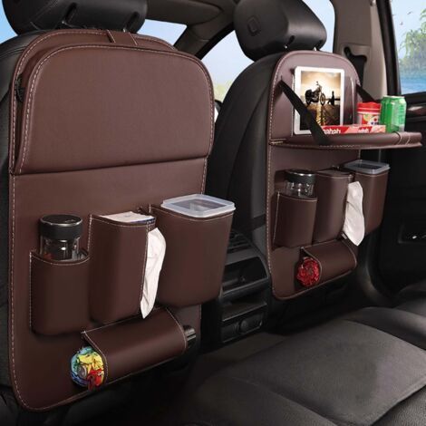Organisateur Voiture Enfant, Protecteur Arrière de Siège Auto avec Plateau Pliable, Cuir PU Imperméabl Protection Siege Voiture Enfant, avec 4 Poches, Tablette Transparent Poches (Café),1 pc (1/5)