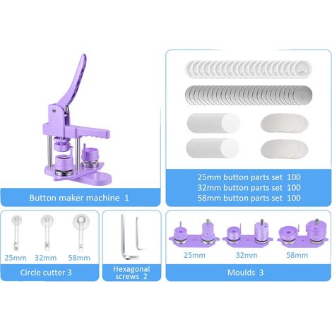 Macchina per la produzione di spille, crea spille da 25 mm, 32 mm e 58 mm, include portachiavi e taglierine circolari, VIOLA (1/2)