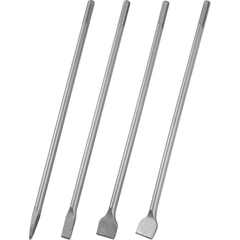4 Pièces - Burin SDS Max - Accessoire Marteau Perforateur - Démolition Béton Et Carrelage - Acier 40Cr - Noir - 60x1,8cm (1/5)