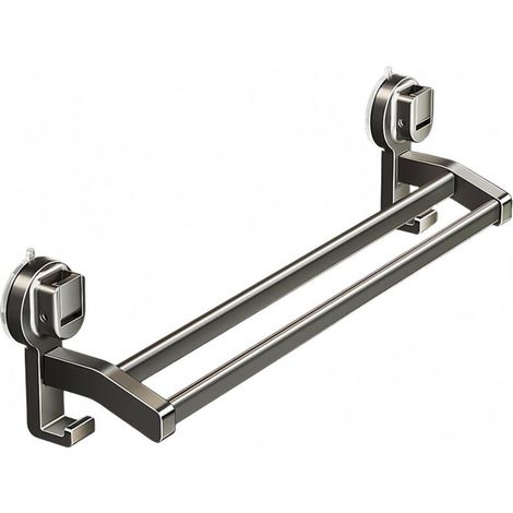 Barre porte-serviettes à ventouse, porte-serviettes de salle de bain amovible, porte-serviettes mural, double tige gris pistolet 30 cm (1/5)