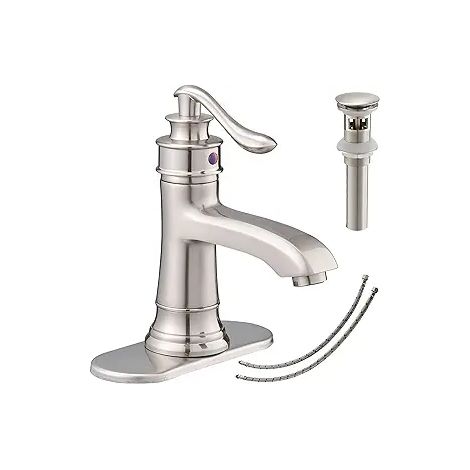 Robinet d'eau chaude et froide en cuivre pour lavabo surélevé rétro monotrou, doré (1/3)
