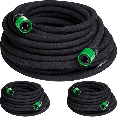 3x Tuyau d'irrigation microporeux 3x 15m 1/2' répartiteur en T 2 raccords surface sous terre jardin fleurs plantes tuyau goutte à goutte (1/5)
