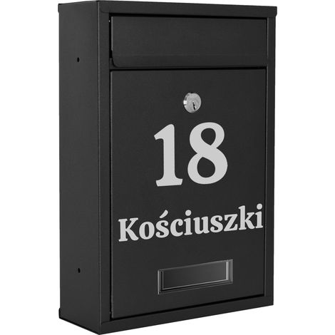 Gustav-Briefkasten, schwarz mit Inschriften