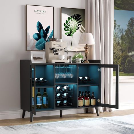 Meuble bar à vin MDF 120 cm rangement bouteilles noir (1/5)