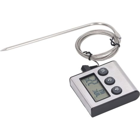 Elektronisches Fleischthermometer mit Sonde und voreingestelltem Temperaturtimer zum Grillen und Kochen (1/4)
