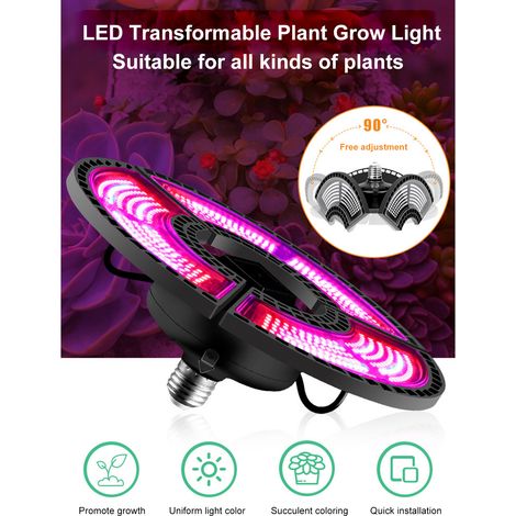 Ortviai Lampe de croissance pliable à 3 feuilles pour plantes, étanche, idéale pour semis et floraison – E27-504 LED