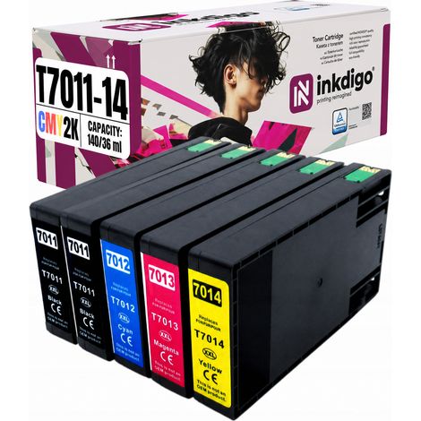 Inkdigo T7011-T7014 Tinte kompatibel mit Epson WorkForce Pro WP4015DN WP4530 TÜV-zertifiziert (1/5)