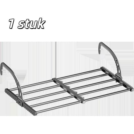 Étendoir à linge extensible avec barre de séchage étagère à chaussures et crochets pour balcon et rambarde de fenêtre longueur réglable 50 à 80 cm noir (1/5)