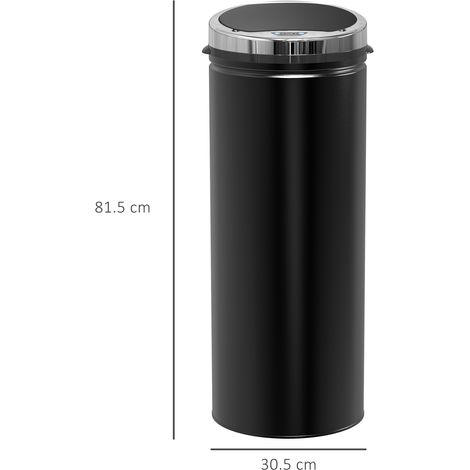 Poubelle automatique avec capteur infrarouge, capacité de 50 litres, en acier et plastique, noire, 30,5 x 30,5 x 81,5 cm (1/5)