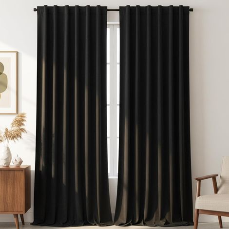 Lot de 2 rideaux occultants en velours noir de 274 cm – Rideaux occultants pour chambre à coucher et salon – Rideaux de fenêtre de luxe super doux (1/5)