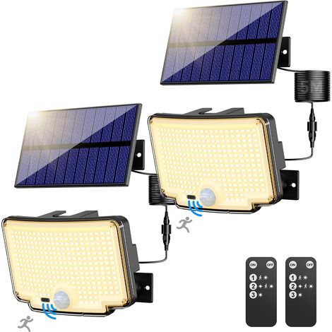 Lampe Solaire Extérieur Detecteur de Mouvement【310 LED/3Mode/Angle d'éclairage 270 °】, Lumiere Solaire Extérieure avec Télécommande, Étanche Eclairage Exterieur Solaire avec Câble de 5M 2 pièce (1/5)