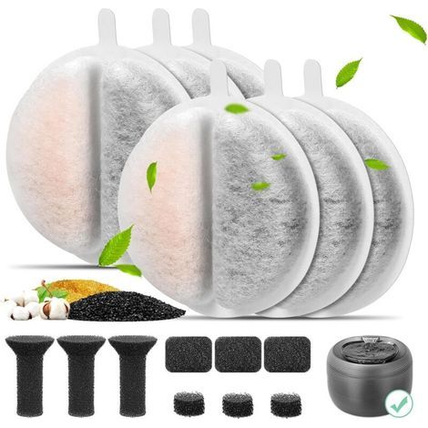 Lot de 6 filtres de Fontaine à Eau pour Chat Compatible avec 2,5L Fontaine à Eau pour Chat, Filtre de Remplacement avec Carbone Activé/Mousse/éponge pour Fontaine d'eau pour Animaux de 84 FL oz (1/5)