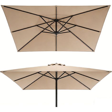 2er-Set  14.8 Ft Double Sided Outdoor Umbrella Rectangular Large with Crank (khaki )(No Base)