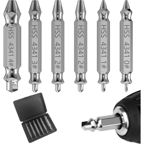 Juego de extractores de tornillos de 6 piezas, extractor de tornillos rotos, juego de extractores de tornillos profesionales, kit extractor de tornillos de doble extremo, extractor de tornillos dañado (1/5)