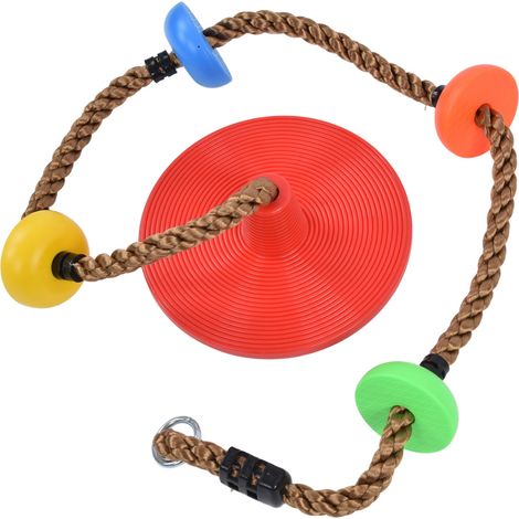 Balançoire disque avec corde d'escalade, colorée et très résistante, pour enfants, à utiliser à l'intérieur comme à l'extérieur. (1/5)