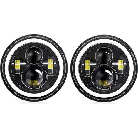 Set aus 2 runden 7-Zoll-LED-Scheinwerfern für Autos und Motorräder mit Tagfahrlicht, Blinkern, Abblend- und Fernlicht. 6000 K, 140 W, IP67 wasserdicht. (1/5)
