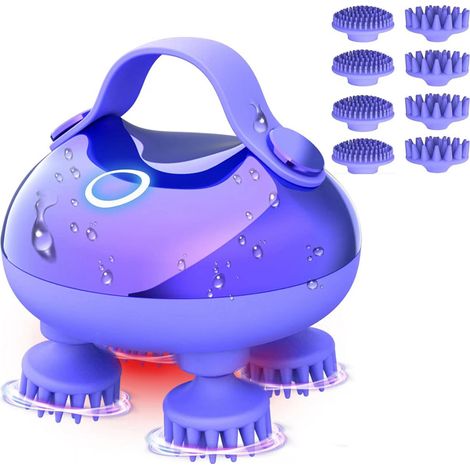 Appareil de massage de la tête avec 3 modes de pétrissage–Appareil de massage de la tête étanche IPX7 avec 8 picots pour un nettoyage en profondeur,appareil de massage corporel pour soulager le stress (1/5)