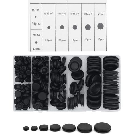 Lntyq Bouchons en Caoutchouc, 200 Pcs œillets en Caoutchou Caoutchouc Passe-fils Kit Passe-Câbles en Caoutchouc pour Fil Câble Assortiment de Rondelles en Caoutchouc