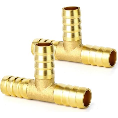 2 pièces Brass Hose Barb Tee, 3-Way Tee Hose Fitting (16mm"Hose Barb) GO (1/4)