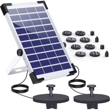 5.5W Solar Fountain with 2 Pumps, Built-in Battery, Solar Pump for Pond, Water Pump, Floating Solar Pump with 6 Fountain Styles for Birdbath/Small Pond/Garden (1/5)