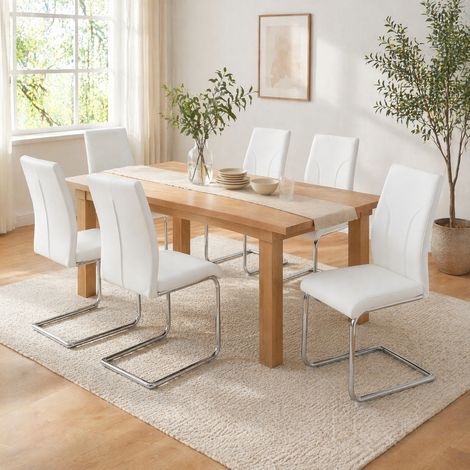 Silla de comedor clásica, asiento acolchado con espuma, material PU, metal, blanco y plata (1/5)