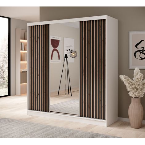 Schiebetürenschrank Schrank BRITE in Weiß- Schwarz 200x215x61 cm (1/4)