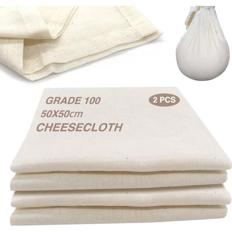 Lot de 2 torchons à fromage réutilisables - Densité : 100 degrés - Coton non blanchi - Pour fromage fait maison, yaourt et jus de légumes (2, 50 x 50 cm) (1/5)